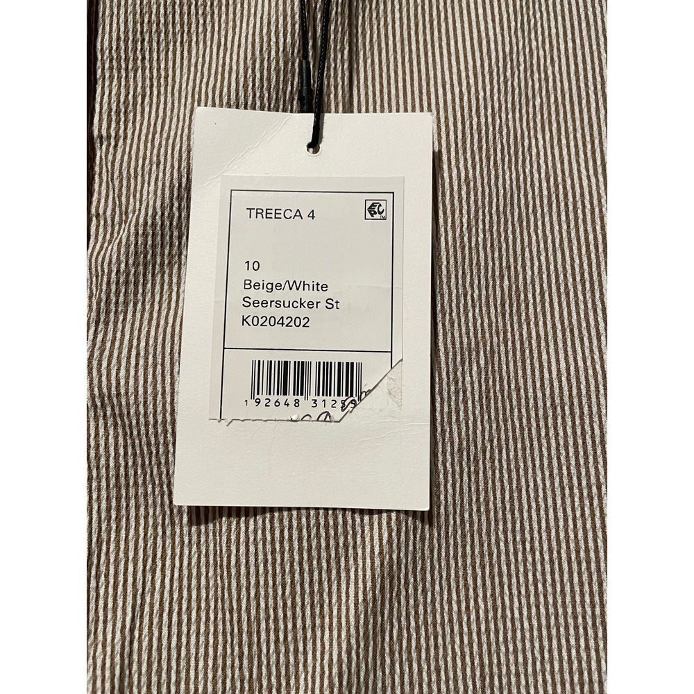 Theory Nordstrom Treeca Beige White Seersucker Striped Stretch Trousers Pants 10 - Picture 7 of 9
